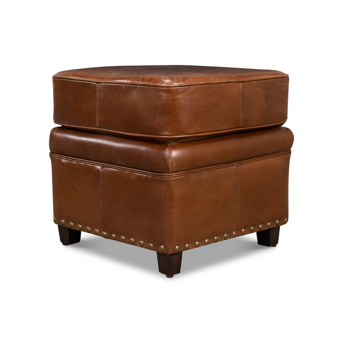 Classic Leather Ottoman - English Georgian America