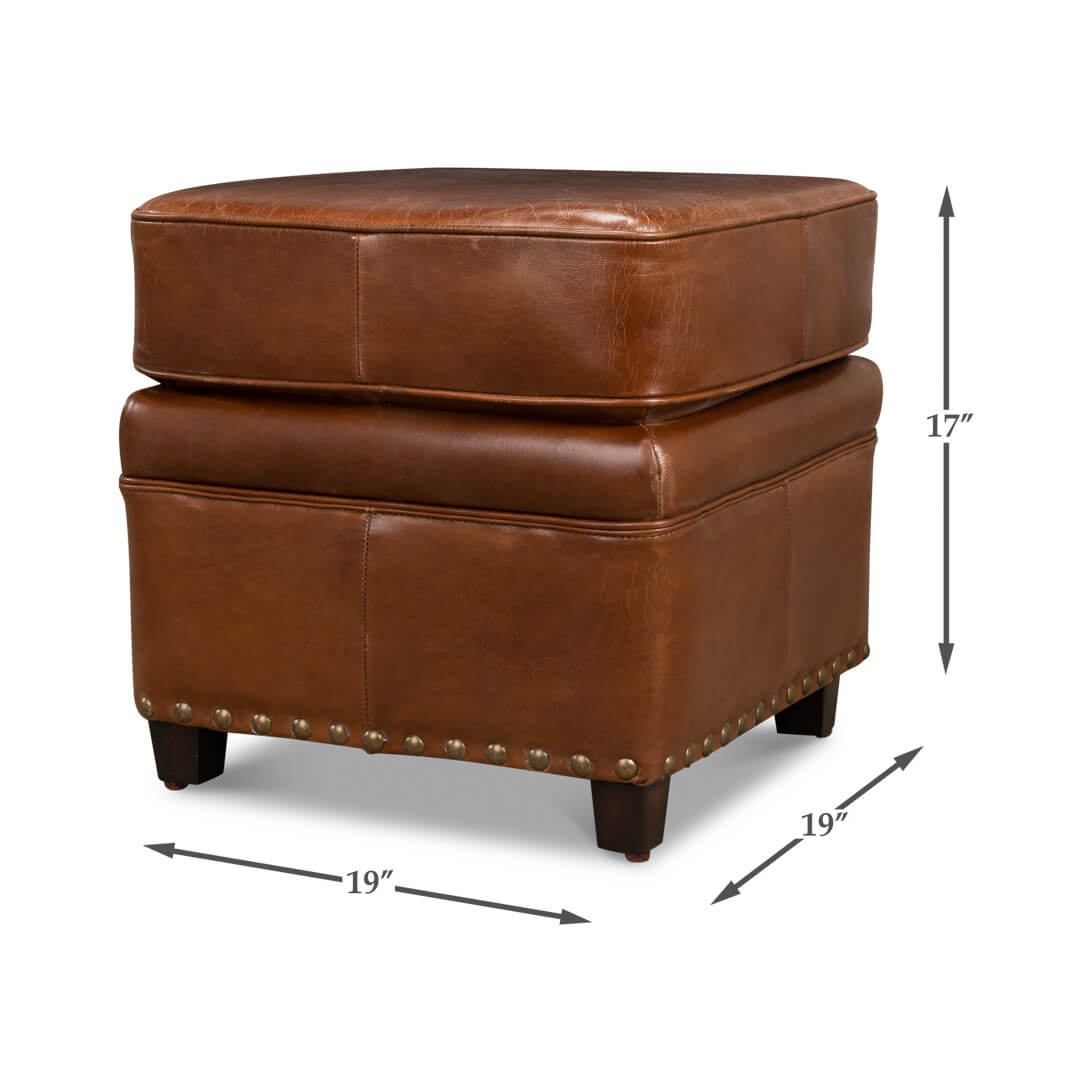 Classic Leather Ottoman - English Georgian America