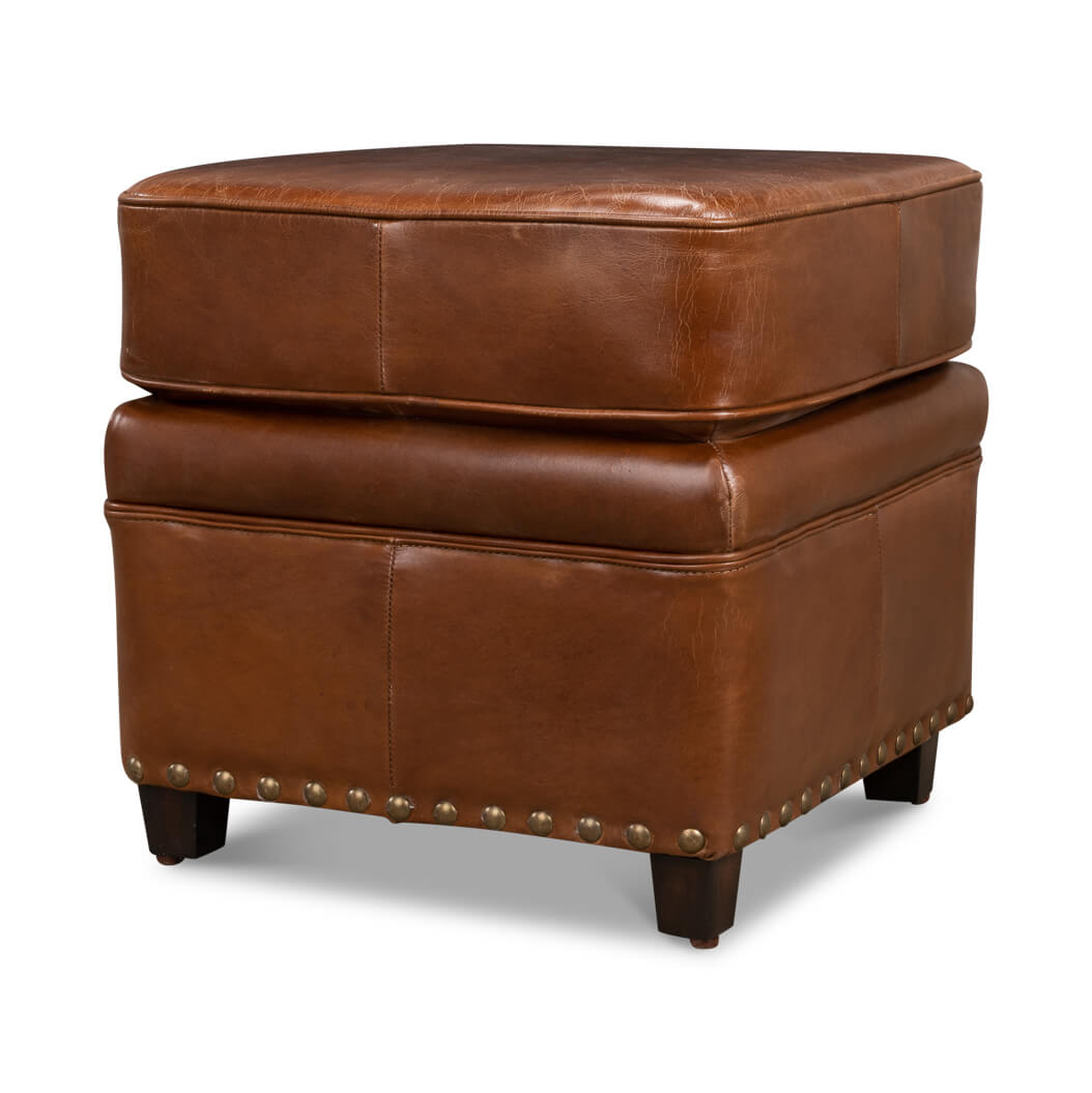 Classic Leather Ottoman - English Georgian America