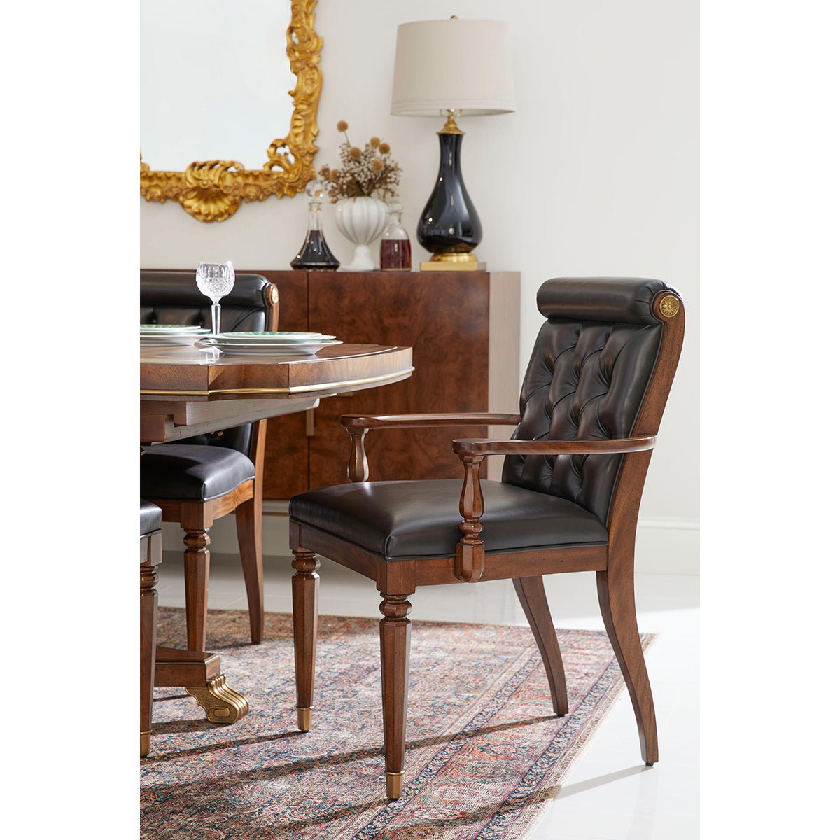 Classic Leather Tufted Dining Armchair - English Georgian America