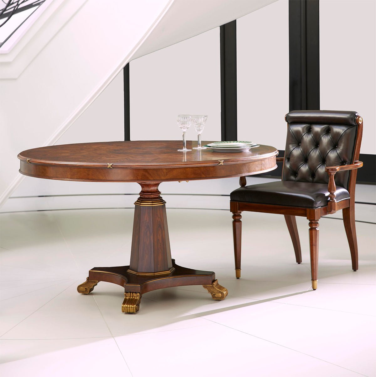 Classic Leather Tufted Dining Armchair - English Georgian America