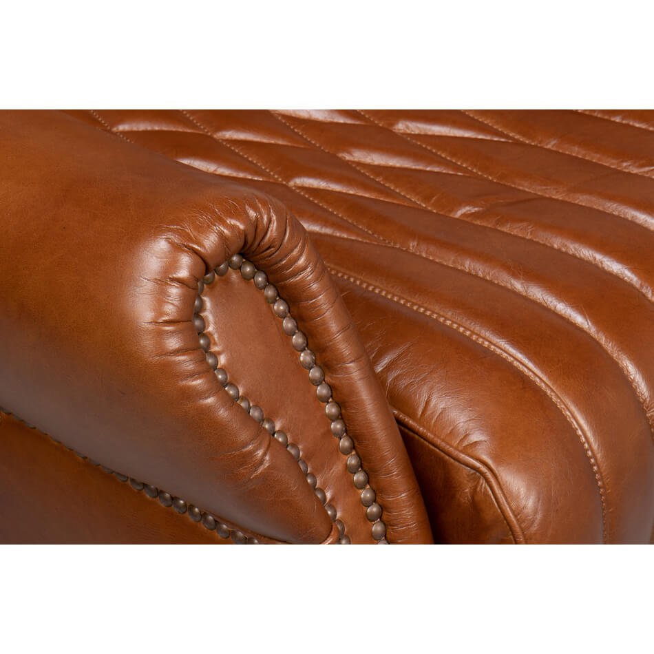 Classic Medium Brown Leather Swivel Chair - English Georgian America