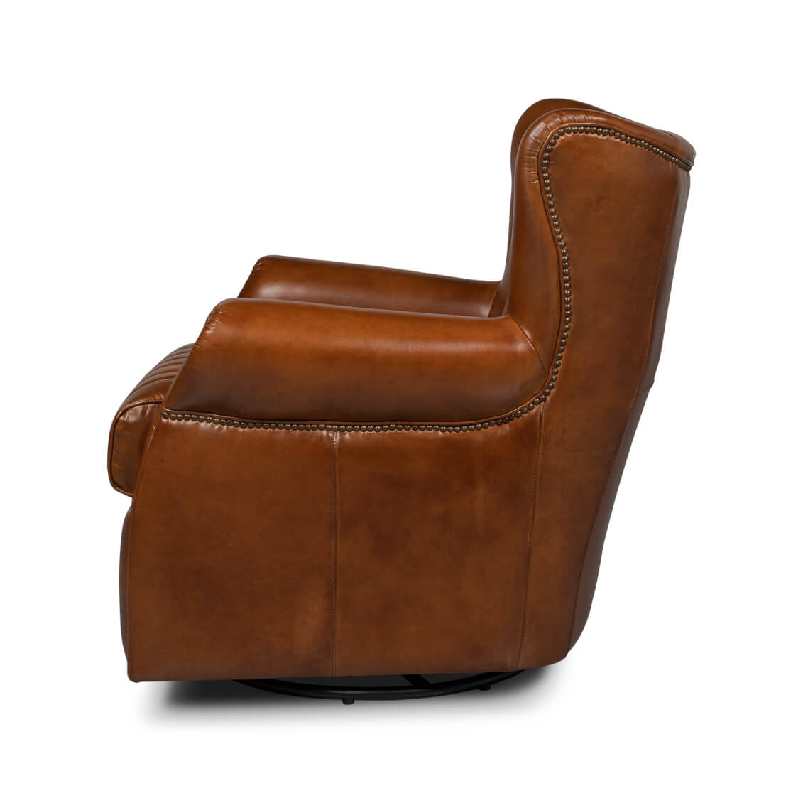 Classic Medium Brown Leather Swivel Chair - English Georgian America