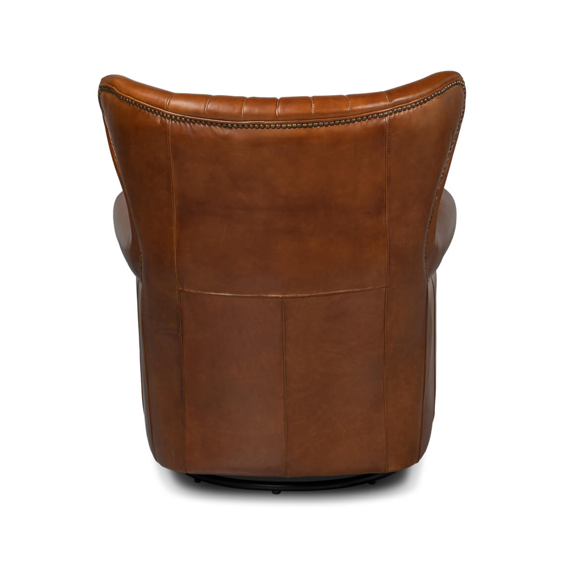 Classic Medium Brown Leather Swivel Chair - English Georgian America