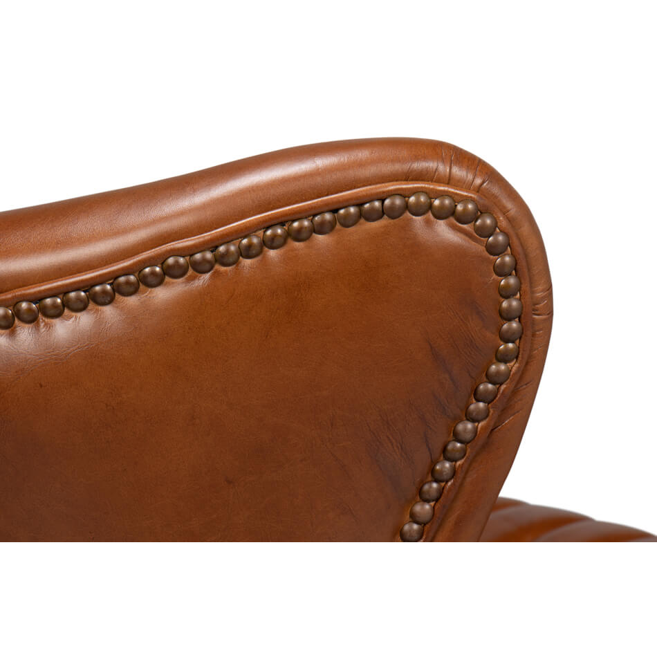 Classic Medium Brown Leather Swivel Chair - English Georgian America