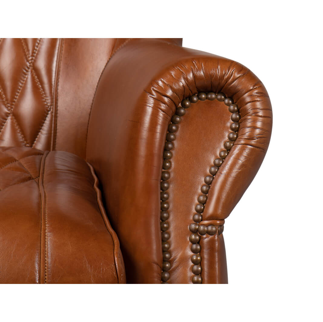 Classic Medium Brown Leather Swivel Chair - English Georgian America