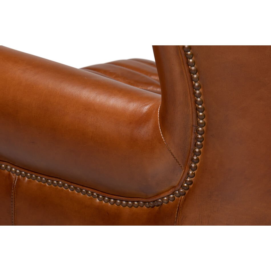 Classic Medium Brown Leather Swivel Chair - English Georgian America