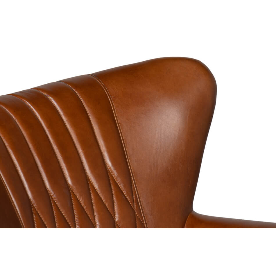 Classic Medium Brown Leather Swivel Chair - English Georgian America