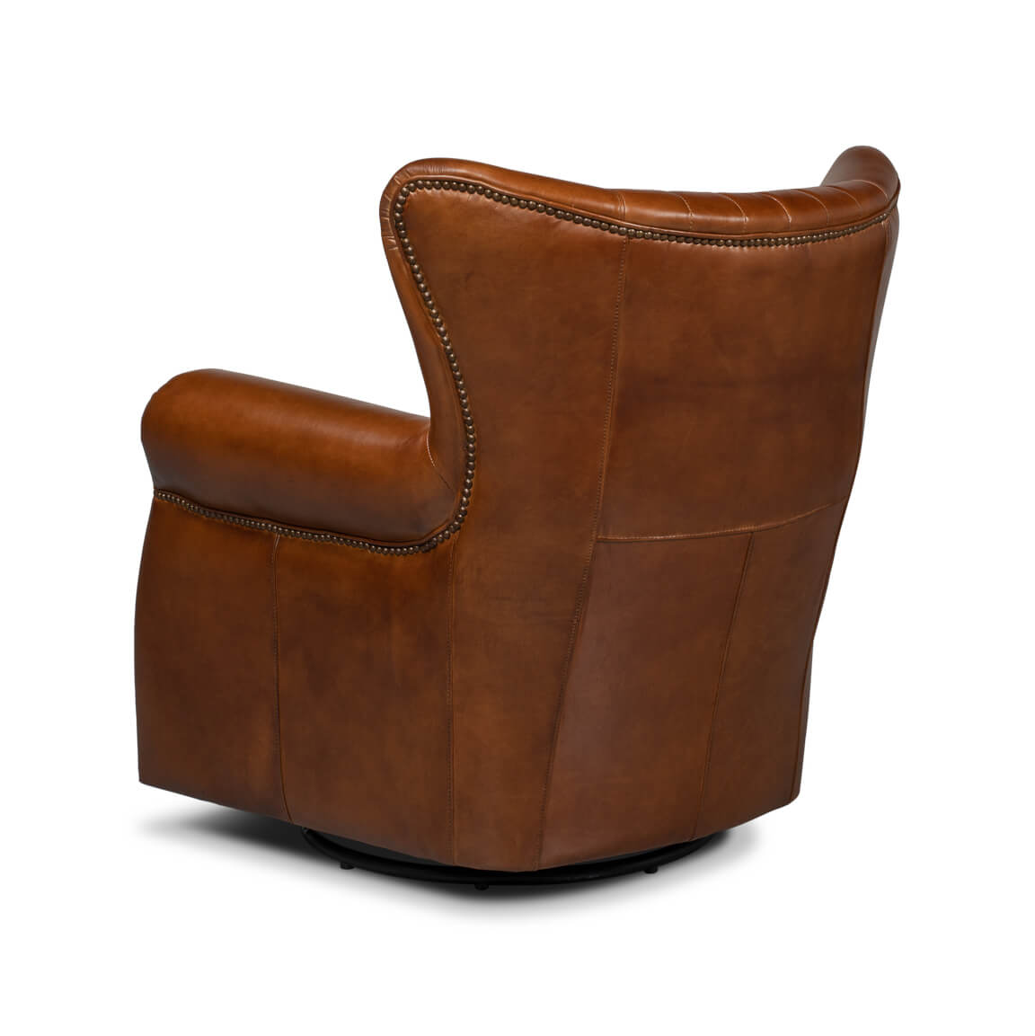 Classic Medium Brown Leather Swivel Chair - English Georgian America