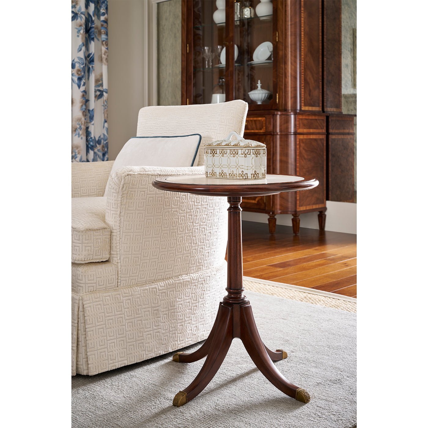 Classic Round Marble Top Accent Table - English Georgian America