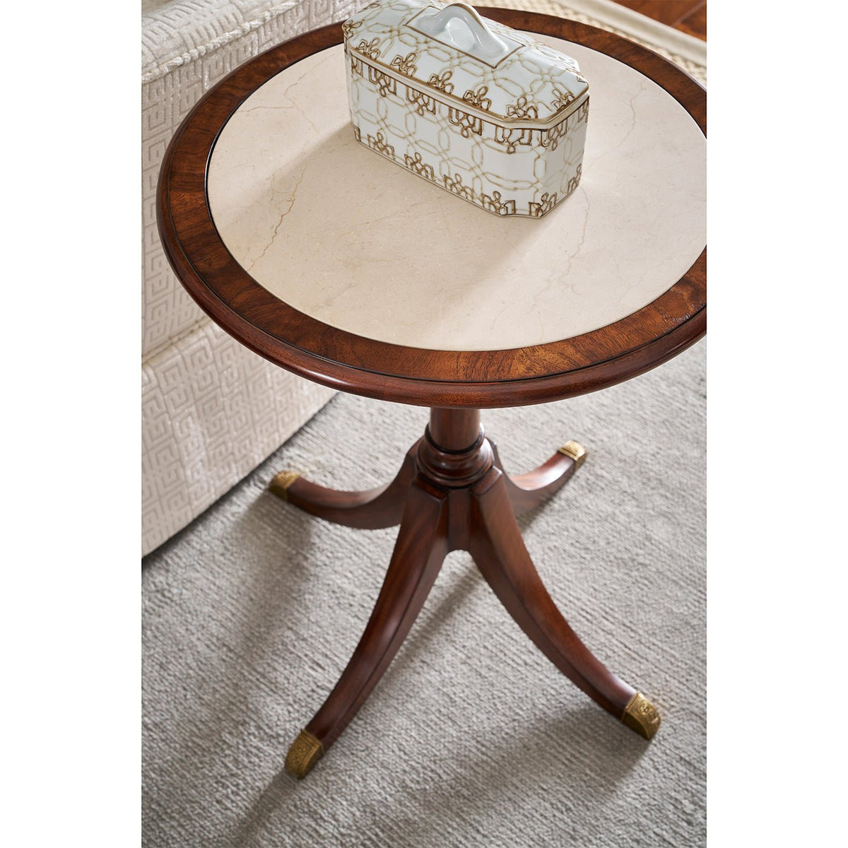 Classic Round Marble Top Accent Table - English Georgian America