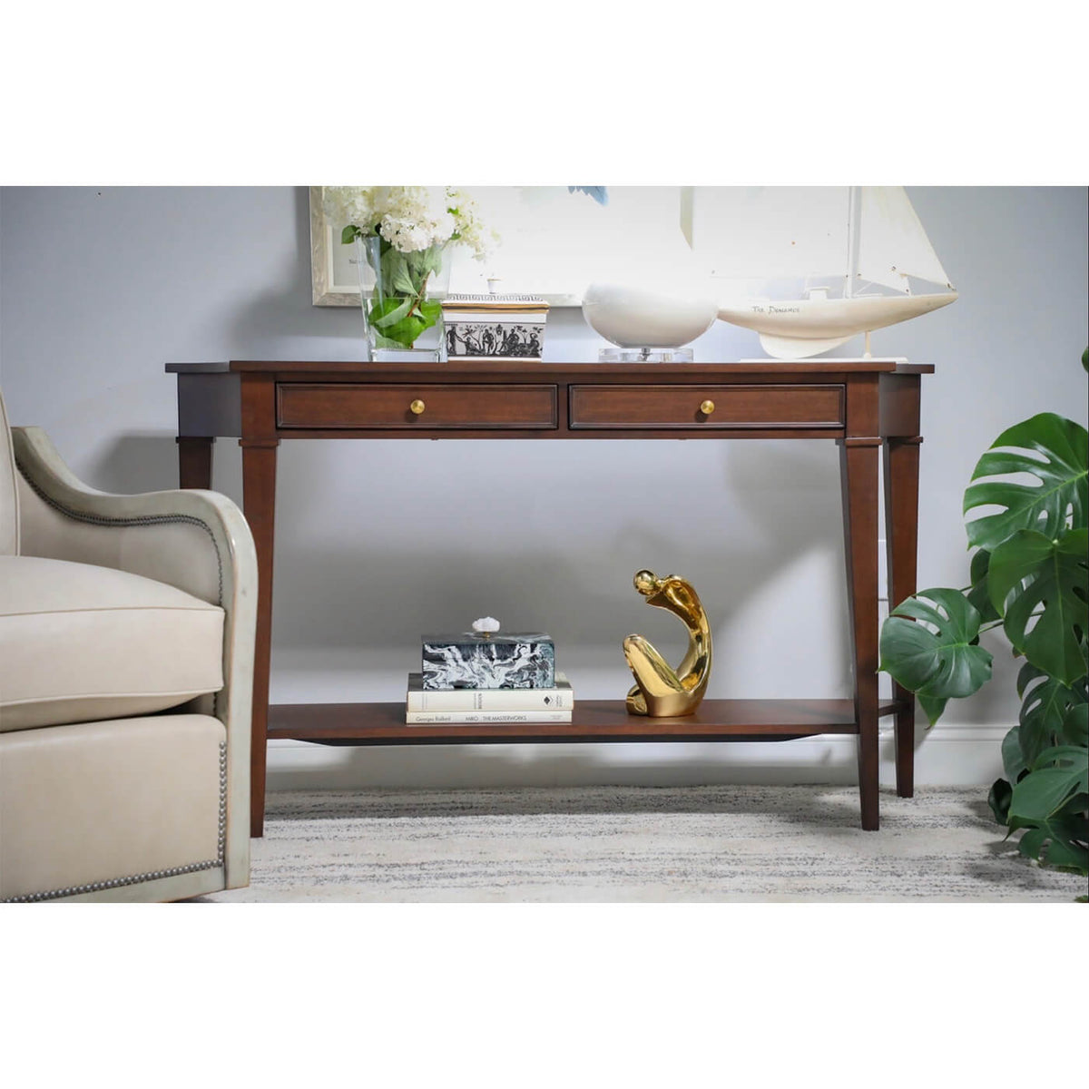 Classic Rustic Console Table - Mahogany Finish - English Georgian America