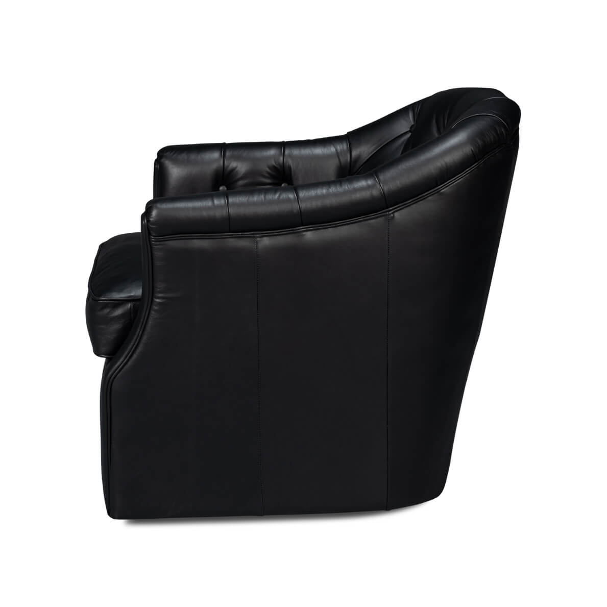 Classic Tufted Black Leather Armchair - English Georgian America