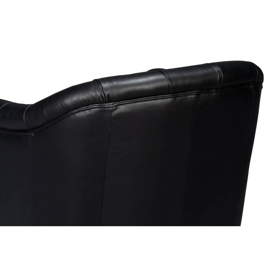 Classic Tufted Black Leather Armchair - English Georgian America