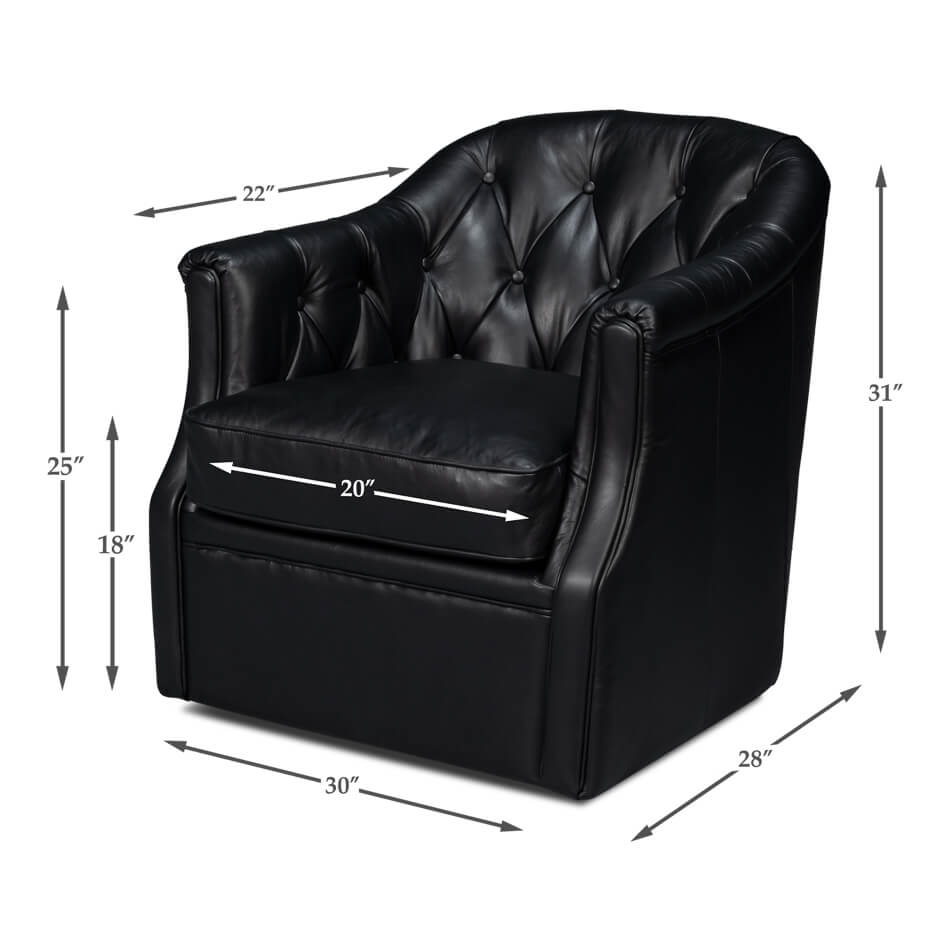 Classic Tufted Black Leather Armchair - English Georgian America