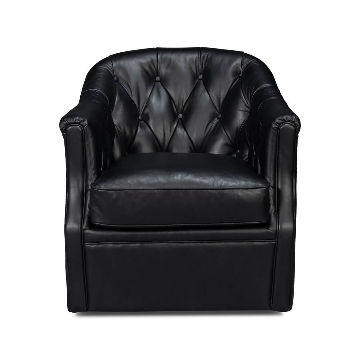 Classic Tufted Black Leather Armchair - English Georgian America