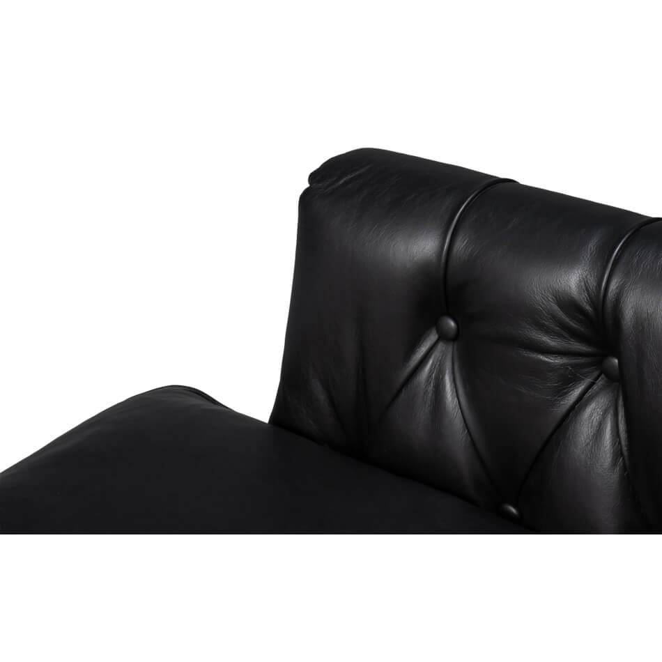 Classic Tufted Black Leather Armchair - English Georgian America