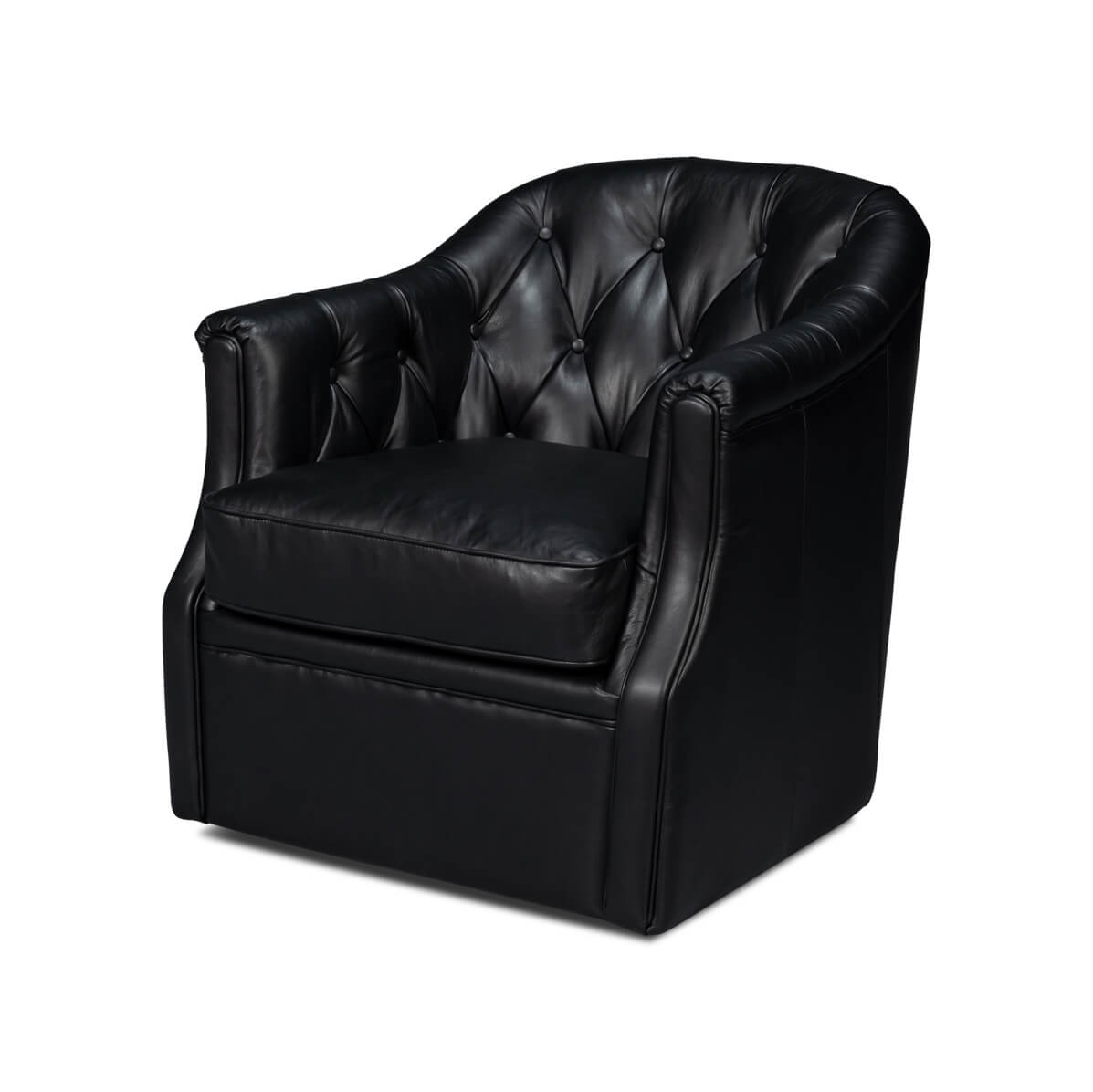 Classic Tufted Black Leather Armchair - English Georgian America