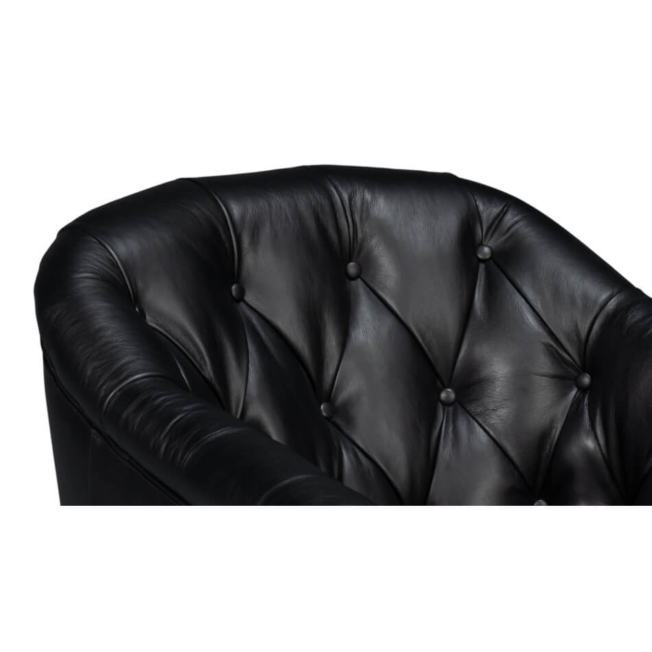 Classic Tufted Black Leather Armchair - English Georgian America