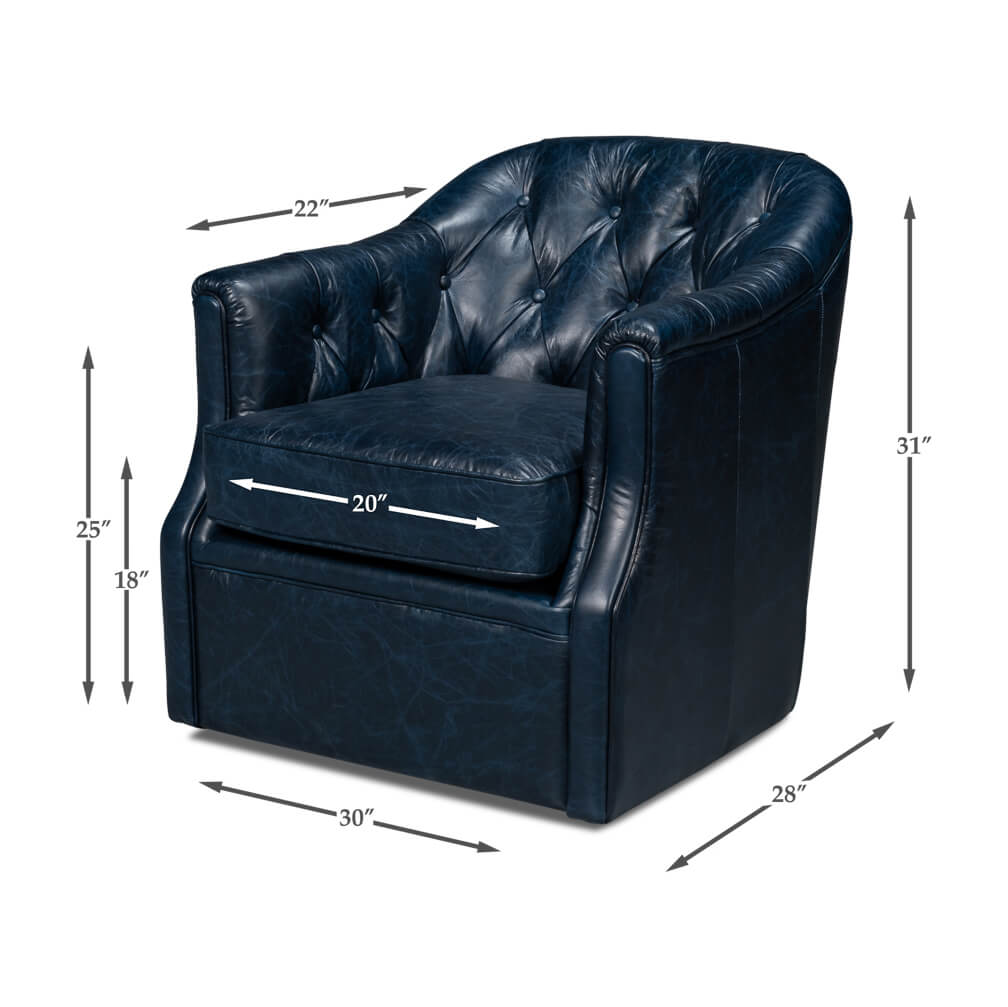 Classic Tufted Blue Leather Armchair - English Georgian America