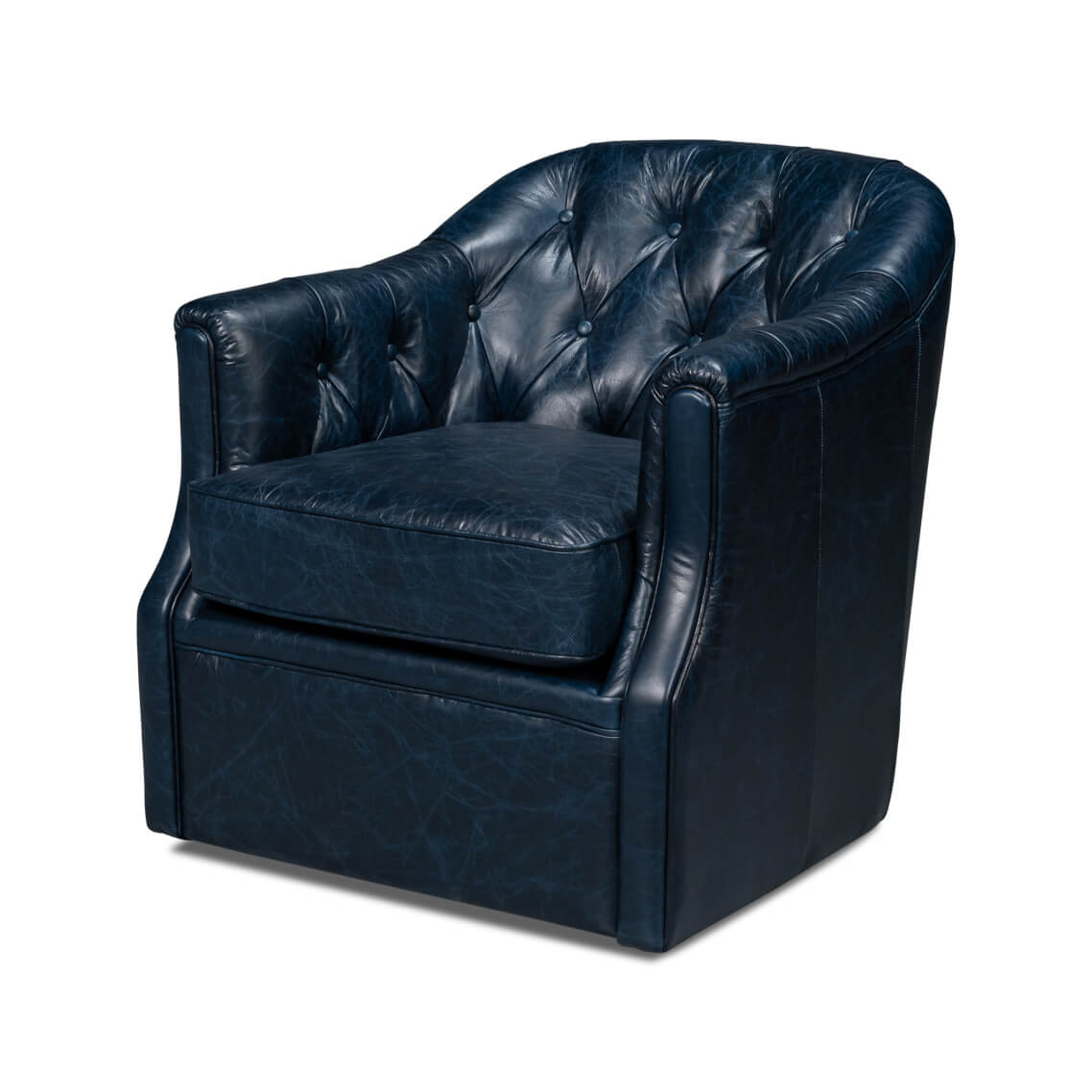 Classic Tufted Blue Leather Armchair - English Georgian America