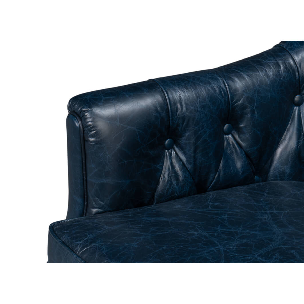 Classic Tufted Blue Leather Armchair - English Georgian America