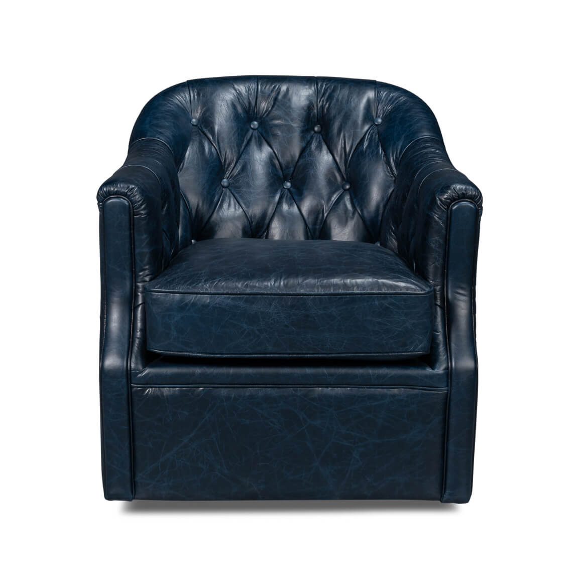 Classic Tufted Blue Leather Armchair - English Georgian America