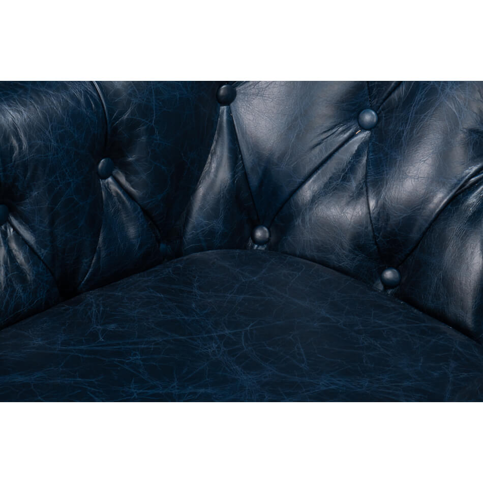 Classic Tufted Blue Leather Armchair - English Georgian America