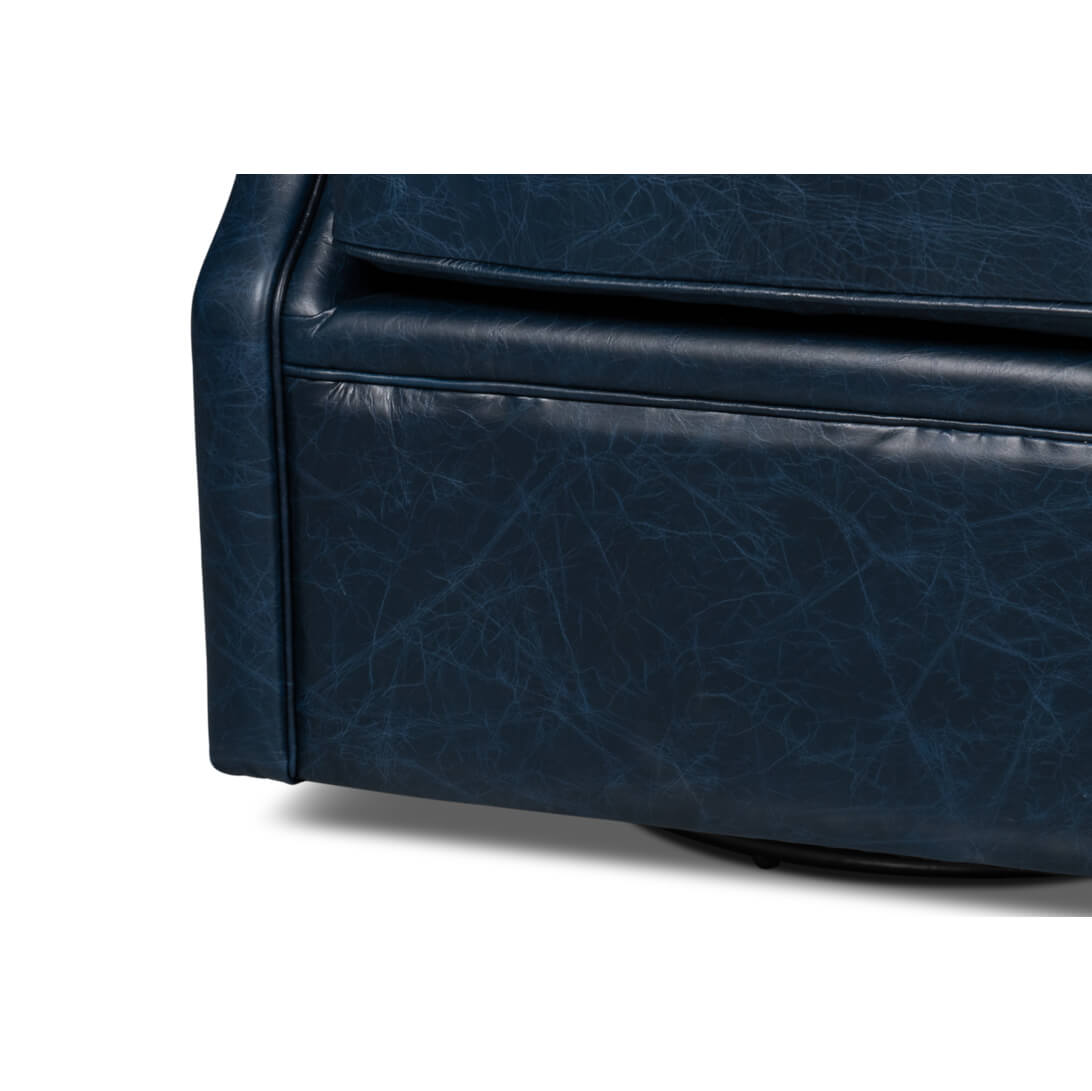 Classic Tufted Blue Leather Armchair - English Georgian America