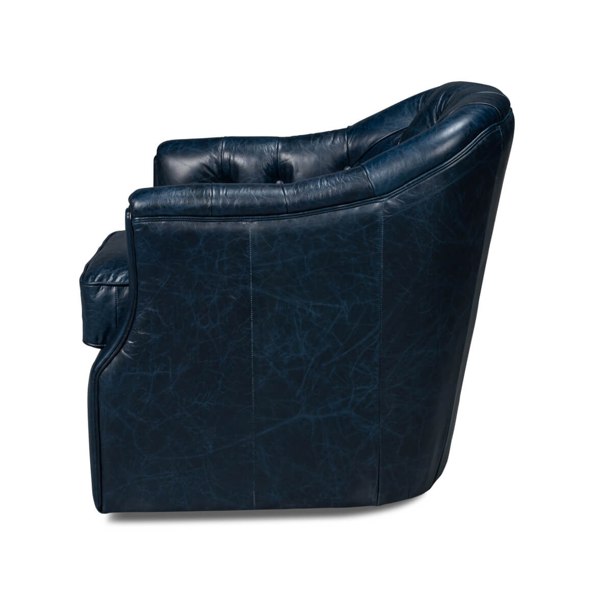 Classic Tufted Blue Leather Armchair - English Georgian America