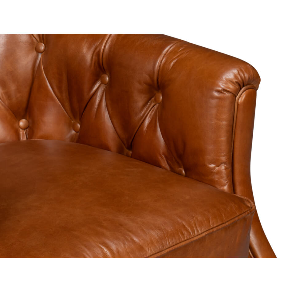 Classic Tufted Brown Leather Armchair - English Georgian America