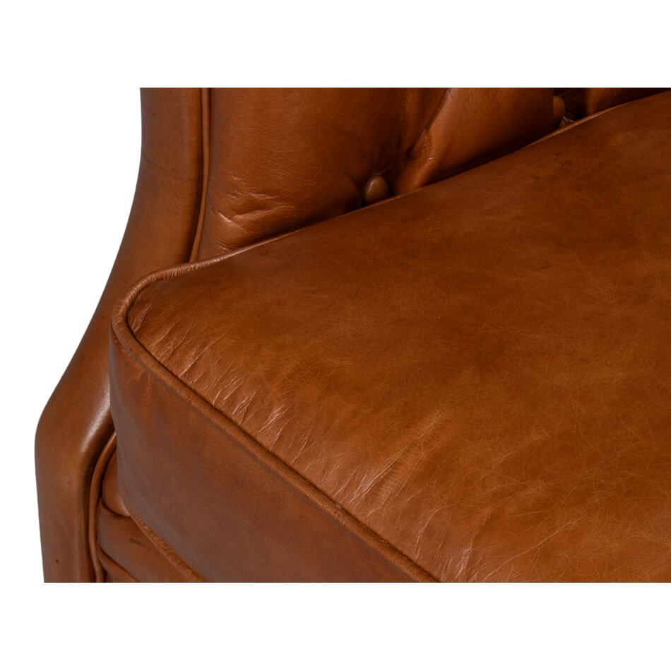 Classic Tufted Brown Leather Armchair - English Georgian America