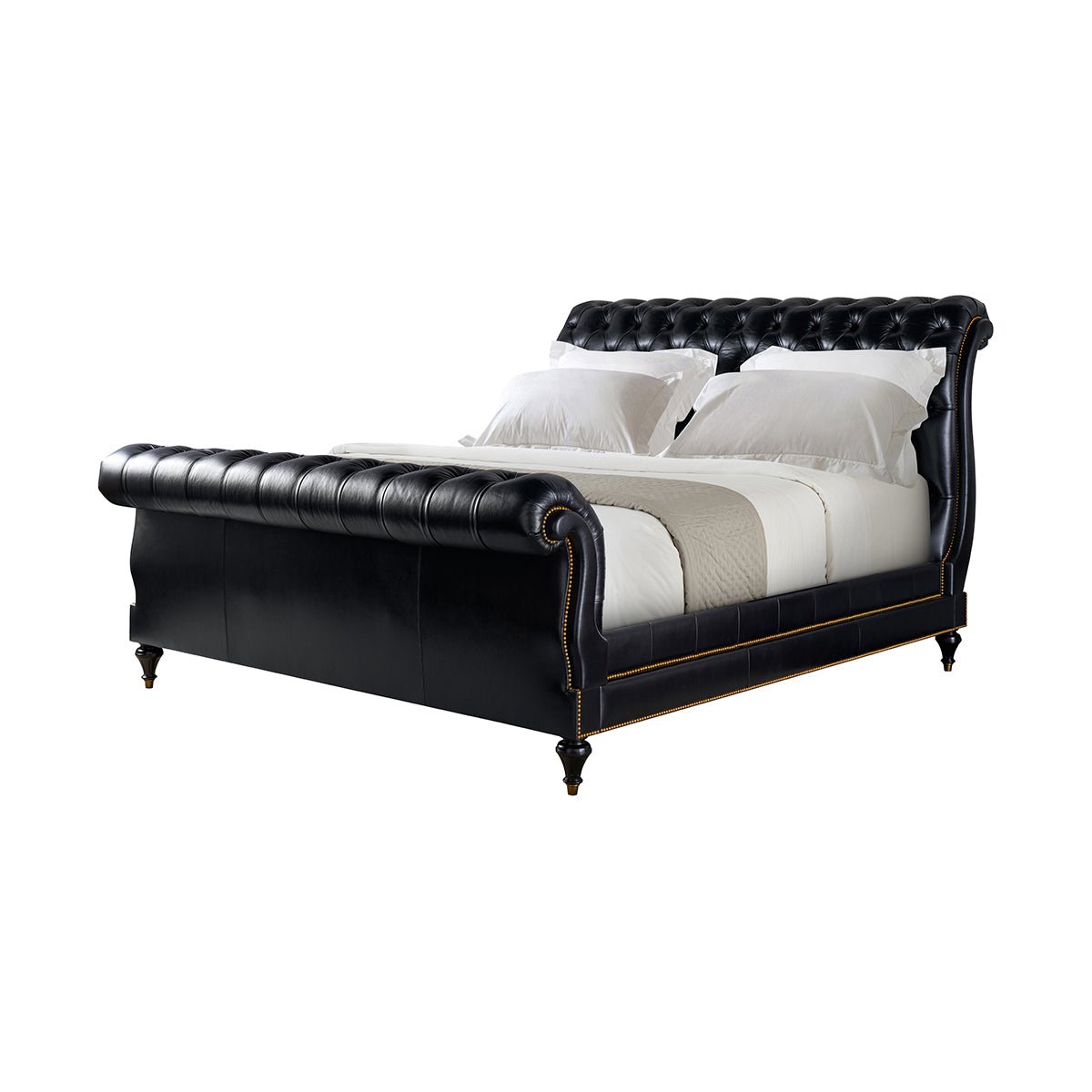 Classic Tufted Leather King Bed - English Georgian America