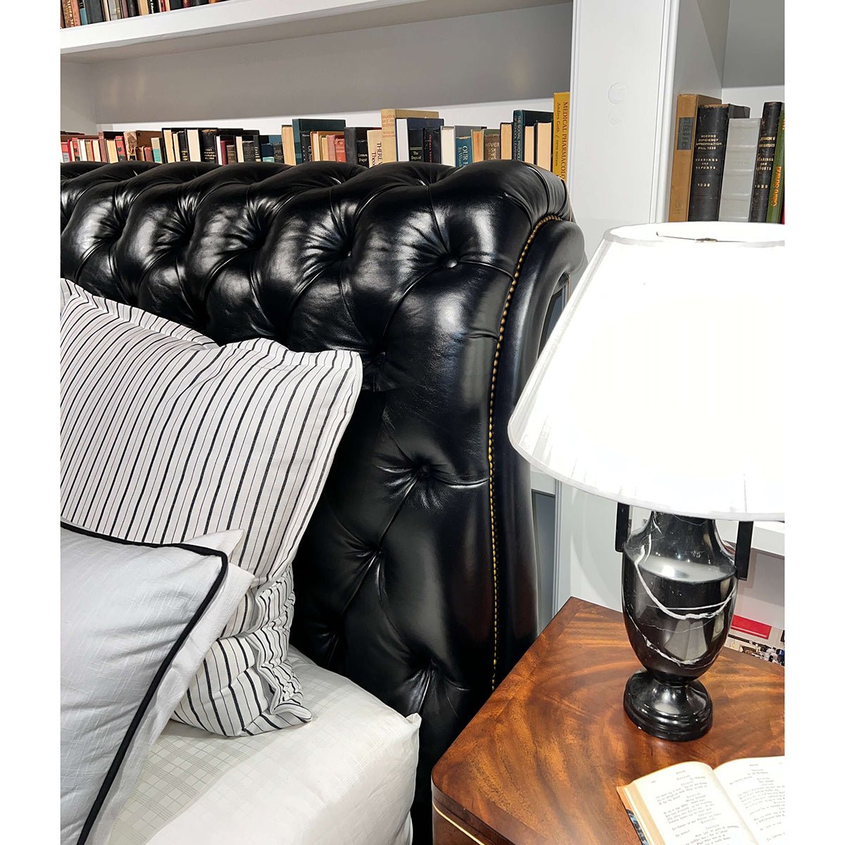 Classic Tufted Leather King Bed - English Georgian America