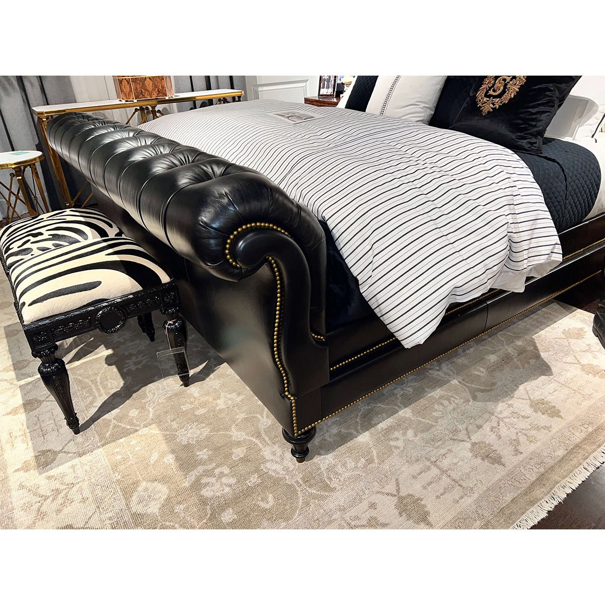 Classic Tufted Leather King Bed - English Georgian America