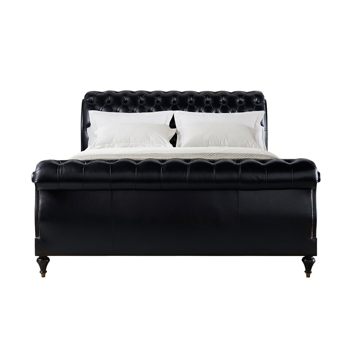 Classic Tufted Leather King Bed - English Georgian America