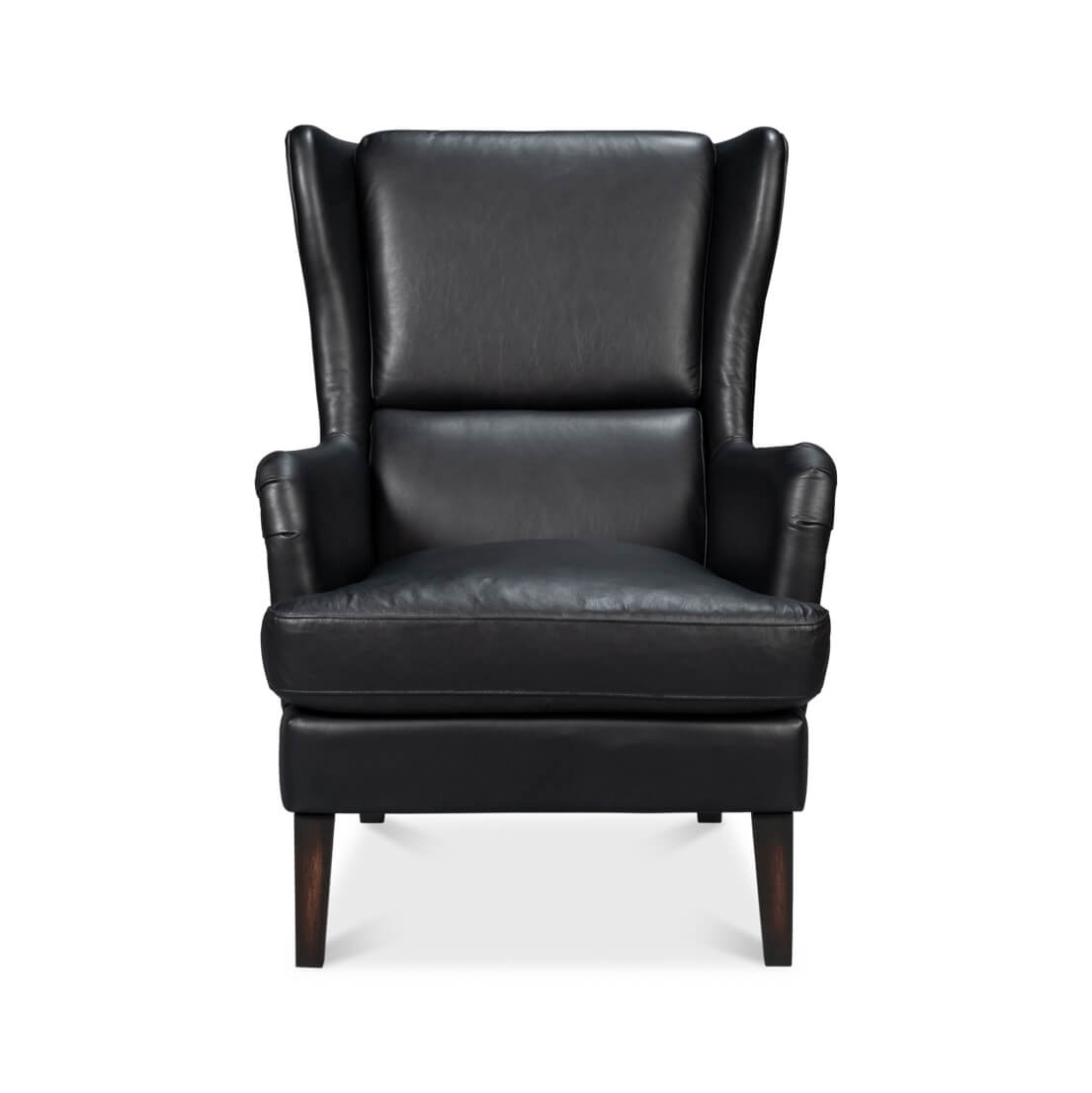 Classic Wingback Black Leather Chair - English Georgian America