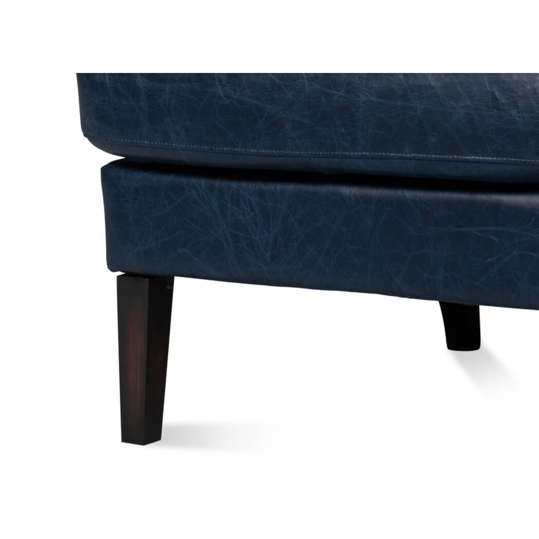 Classic Wingback Leather Chair Chateau Blue - English Georgian America