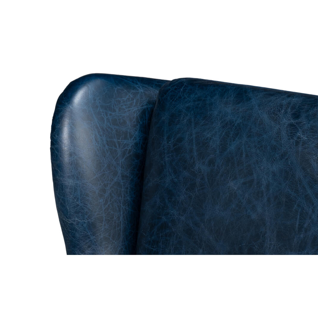 Classic Wingback Leather Chair Chateau Blue - English Georgian America