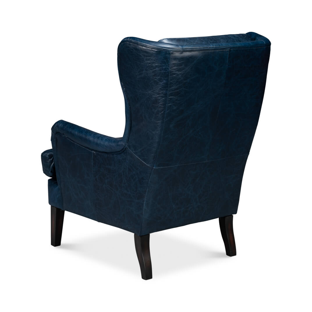 Classic Wingback Leather Chair Chateau Blue - English Georgian America