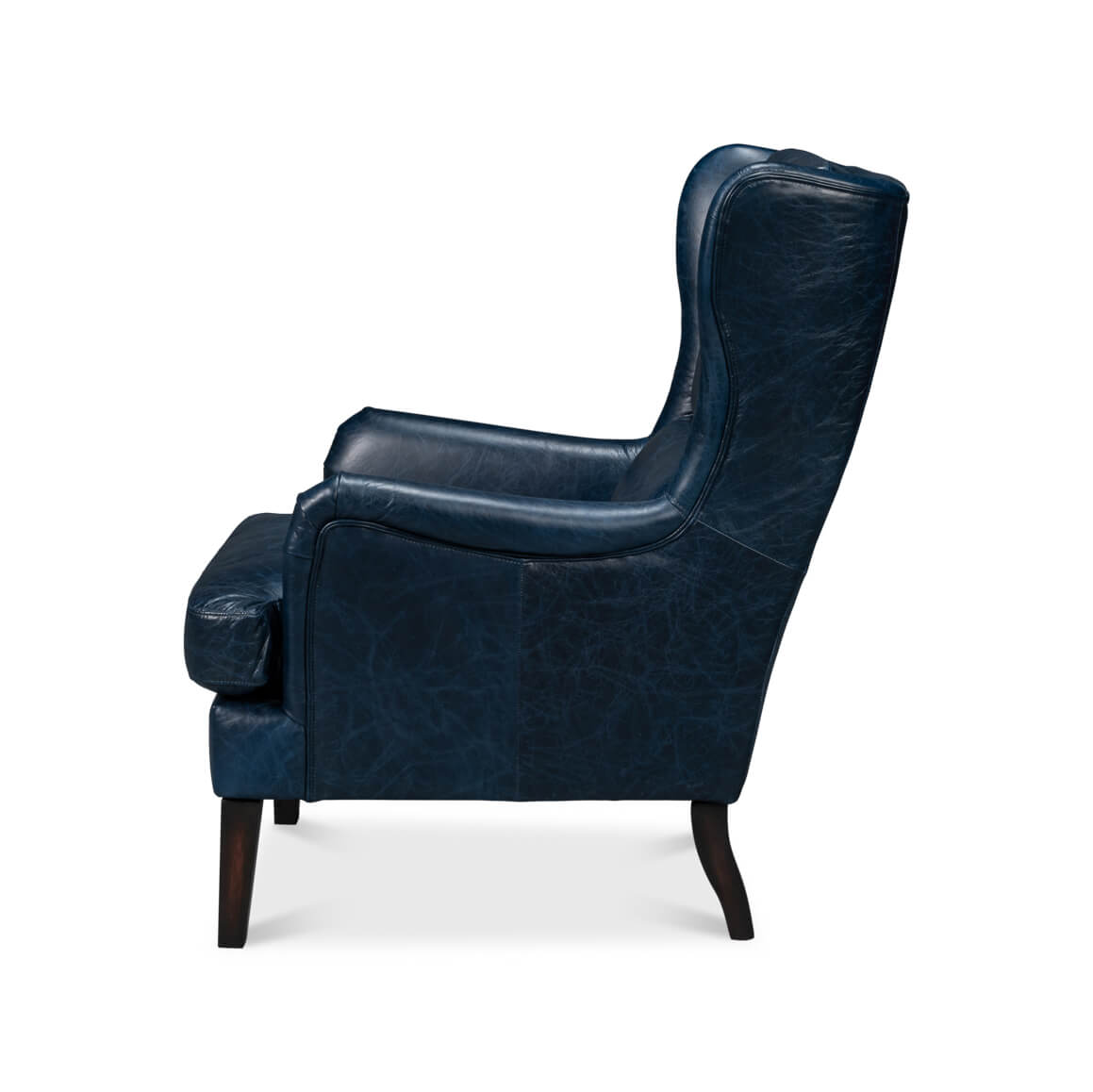 Classic Wingback Leather Chair Chateau Blue - English Georgian America