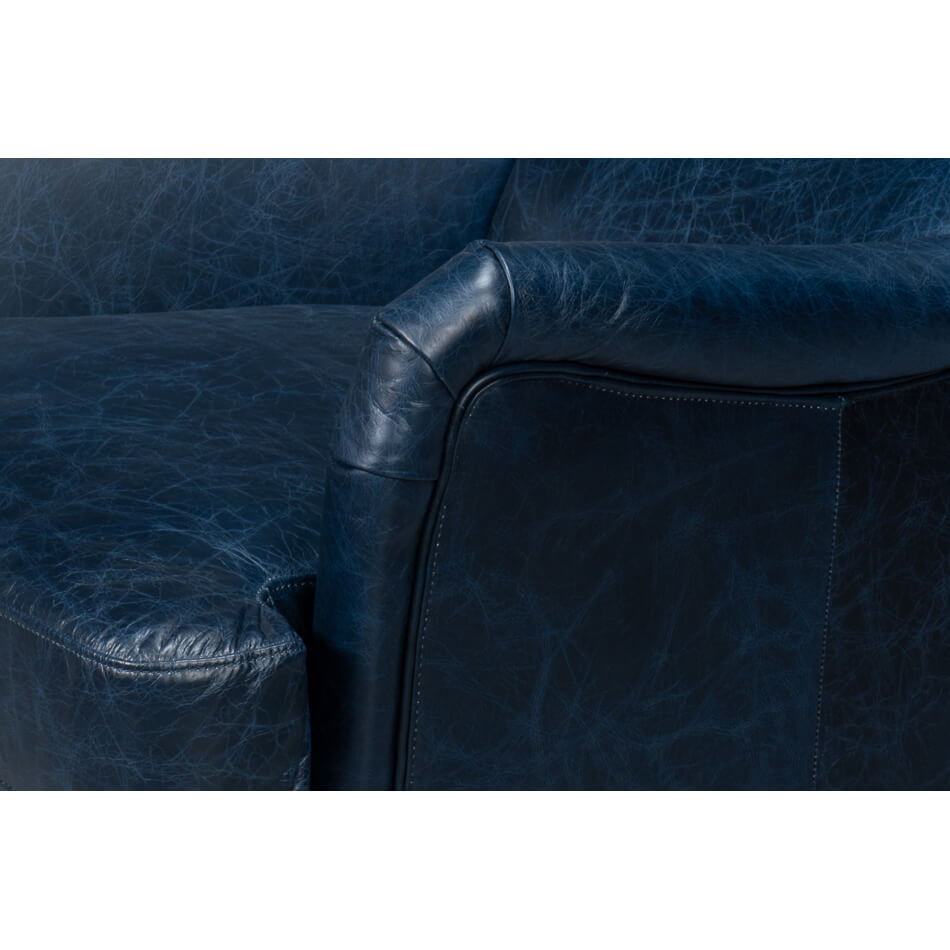 Classic Wingback Leather Chair Chateau Blue - English Georgian America