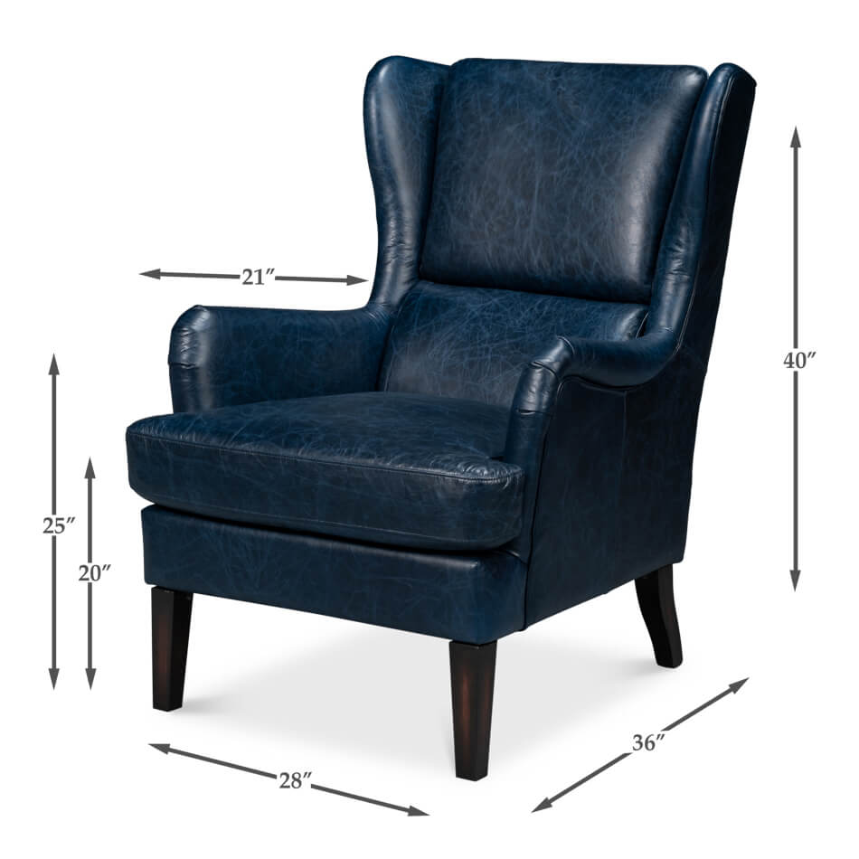 Classic Wingback Leather Chair Chateau Blue - English Georgian America