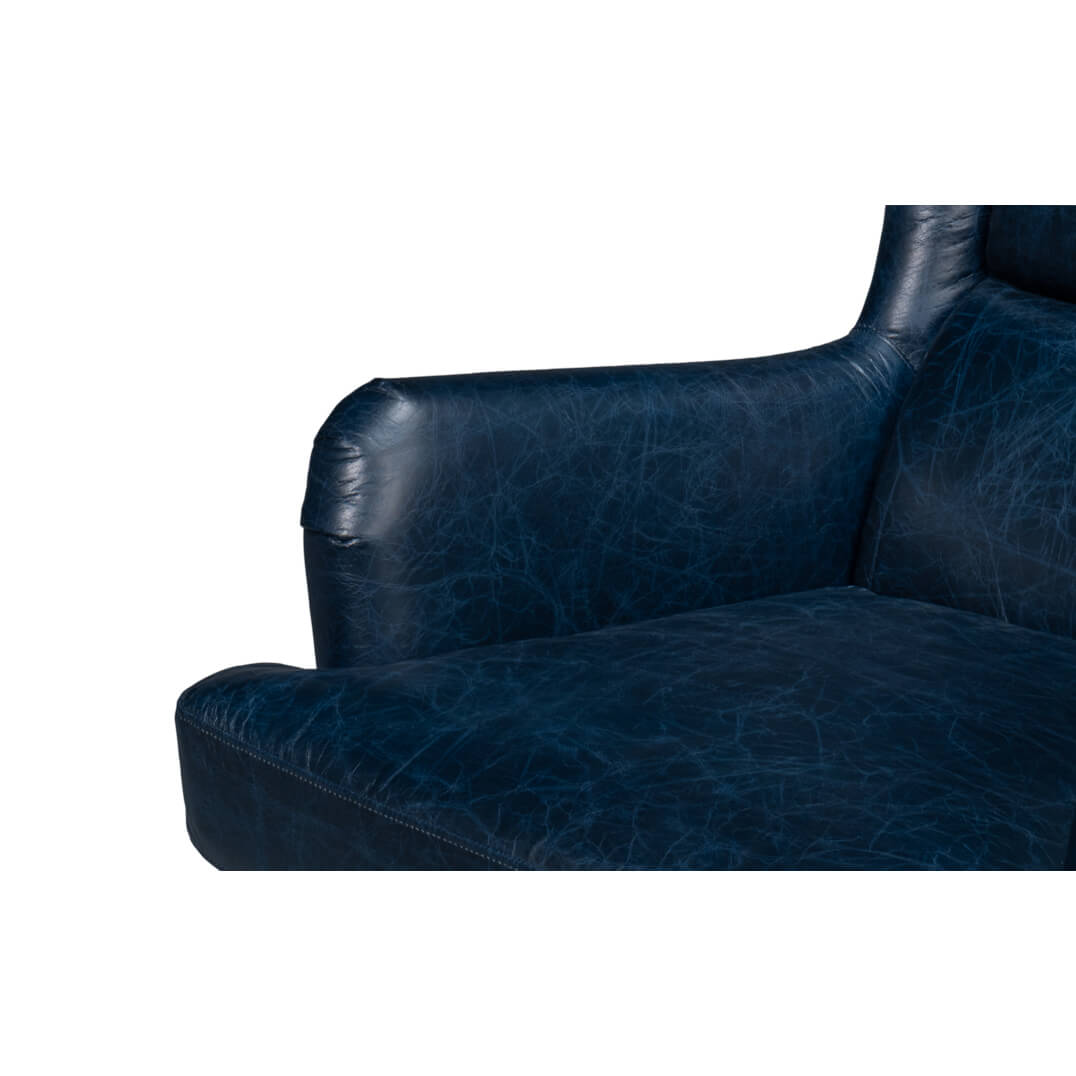 Classic Wingback Leather Chair Chateau Blue - English Georgian America