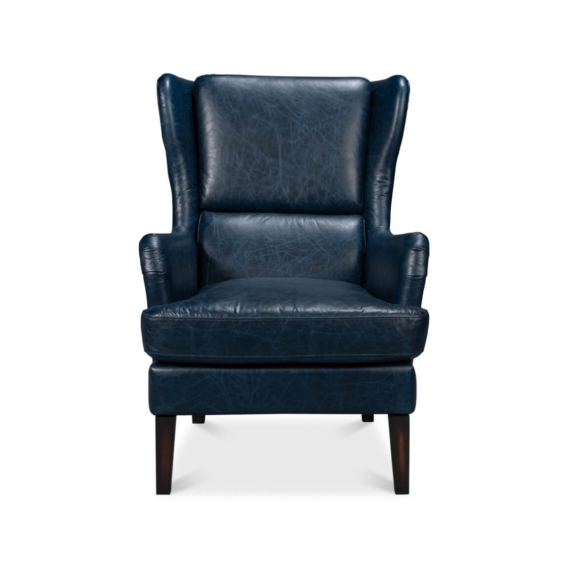 Classic Wingback Leather Chair Chateau Blue - English Georgian America