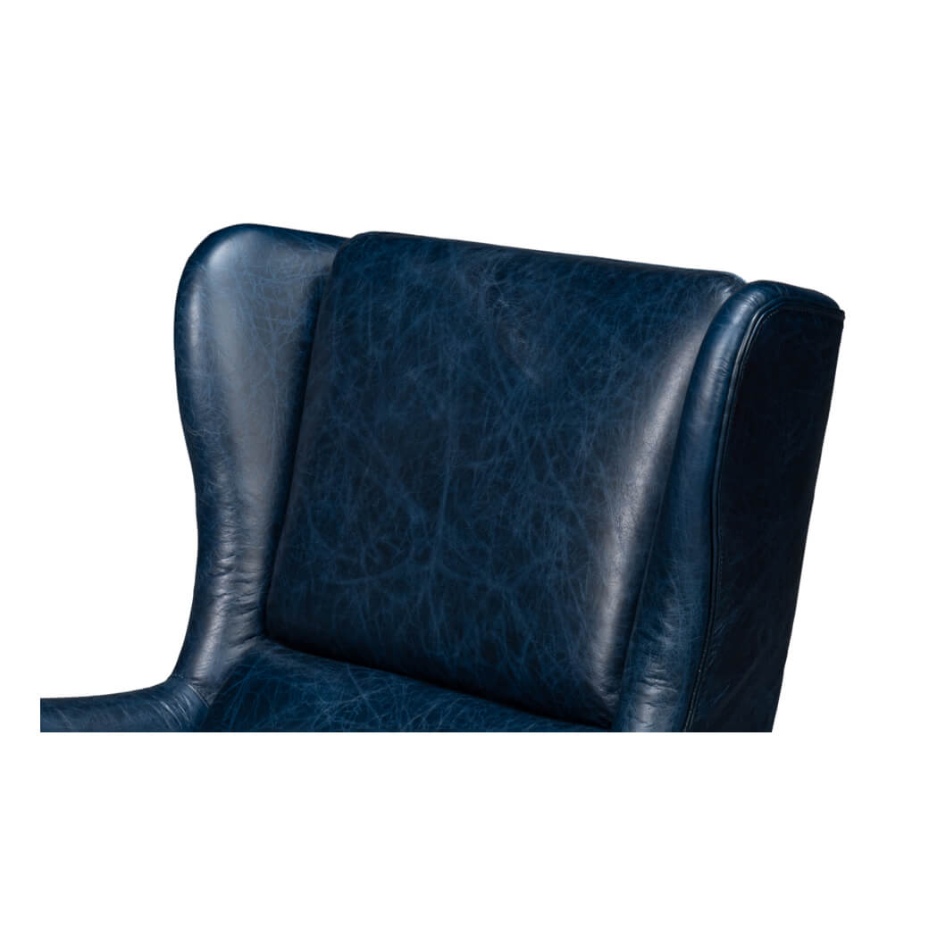 Classic Wingback Leather Chair Chateau Blue - English Georgian America