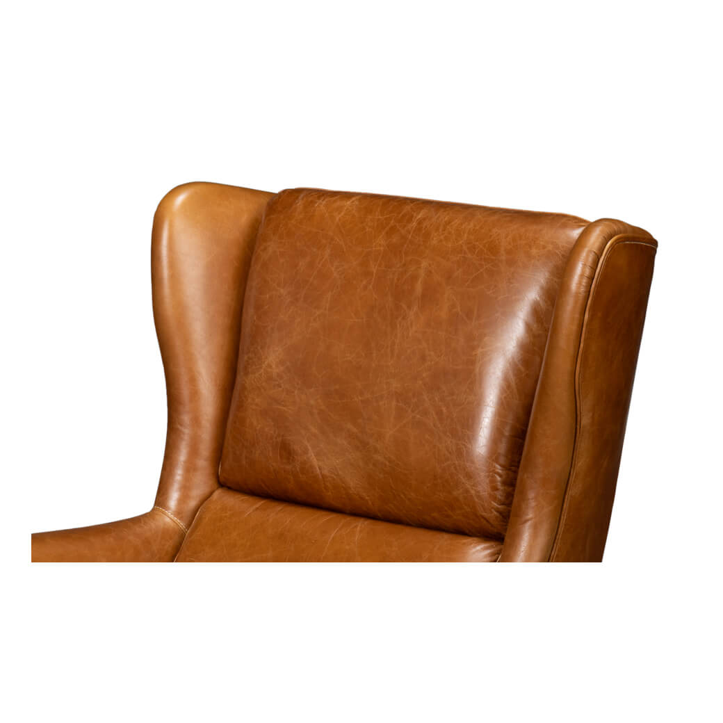 Classic Wingback Leather Chair Cuban Brown - English Georgian America