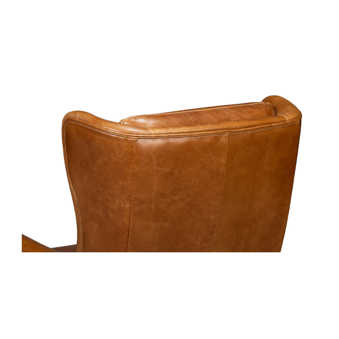 Classic Wingback Leather Chair Cuban Brown - English Georgian America