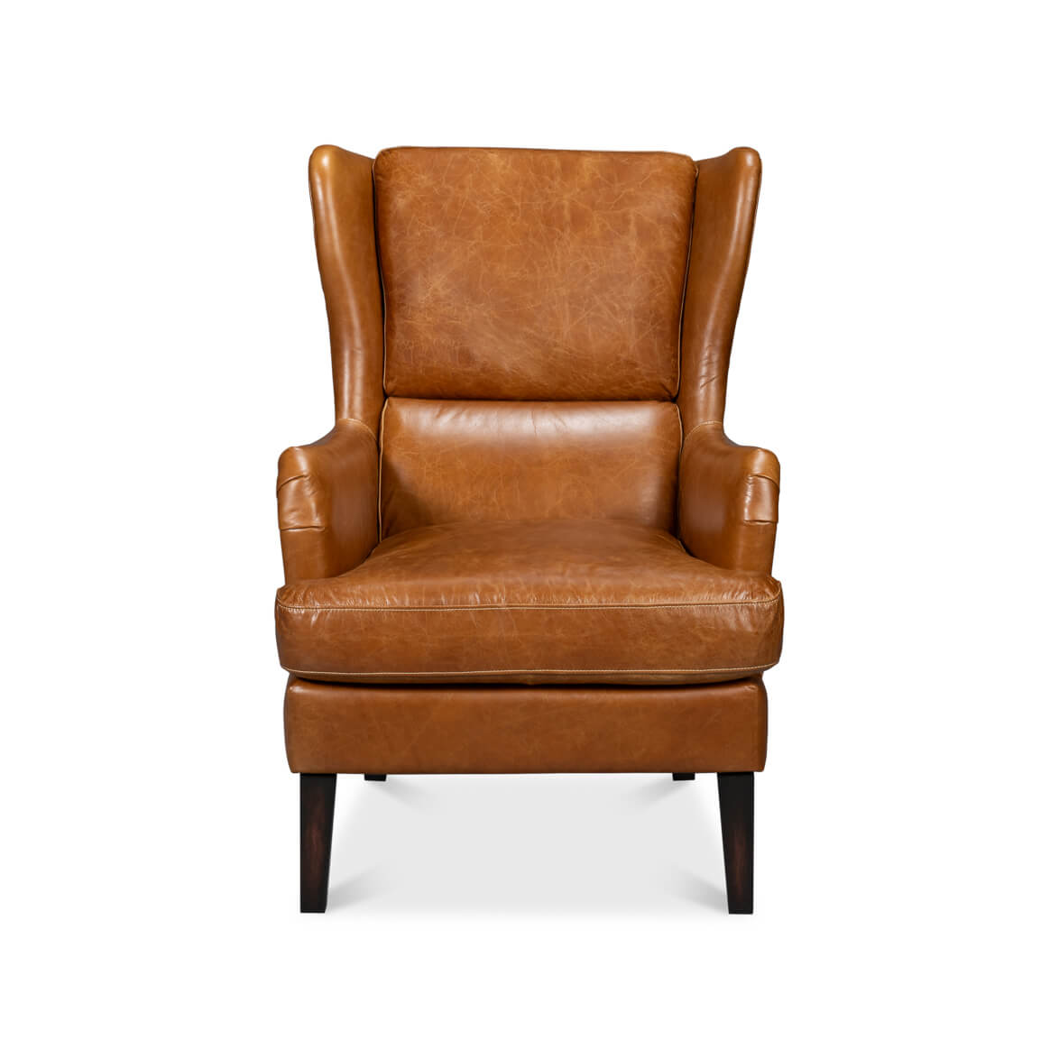 Classic Wingback Leather Chair Cuban Brown - English Georgian America