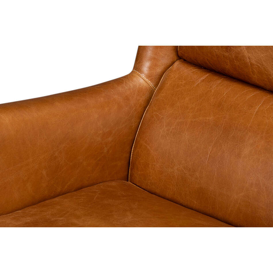 Classic Wingback Leather Chair Cuban Brown - English Georgian America